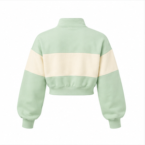 Sudadera Corta Personalizable Verde Menta para Mujer, Corte Holgado, Media Cremallera, Cuello Alto, Algodón Peinado - Product Image 3