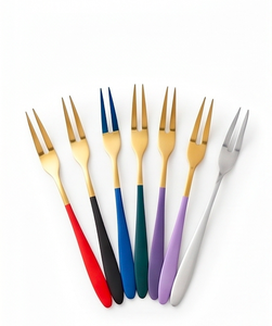 Ensemble de fourchettes modernes en acier inoxydable colorées avec manches en plastique, compatibles lave-vaisselle, couverts de fête multicolores, design à long manche - Product Image 1