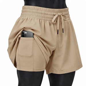 Short de course 2-en-1 bleu turquoise avec poche pour téléphone, taille élastiquée à cordon, pour le sport, la gym, le fitness et l'entraînement, en tissu technique - Product Image 2