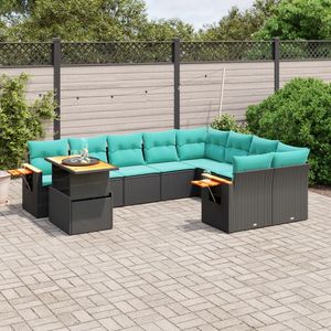 Divano da 10 pezzi in Poly Rattan nero con cuscini Set da giardino - Product Image 1