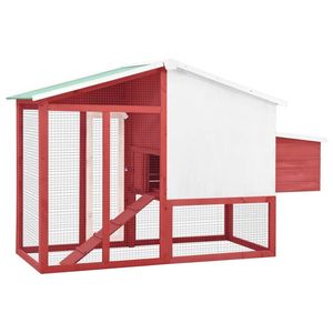 Poulailler en bois de sapin massif rouge et blanc, cage pour animaux en acier galvanisé - Product Image 4