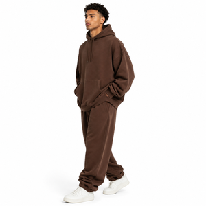 Men's <b>Oversized</b> Brown Hoodie <b>Sweatpants</b> Set Casual Tracksuit Embroidered Thermal Polyester/Cotton Fleece 380g Custom Brand - Product Image 1