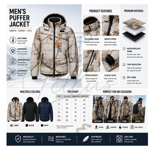 High Quality Men's <b>Camouflage</b> Hooded Puffer <b>Jacket</b> <b>Waterproof</b> Winter Front Logo - Product Image 6