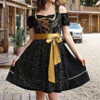 Nouvelle Arrivée 2026 – Robe Dirndl Midi Ajustée en Satin Personnalisable et Unique – Tenue Allemande pour l'Oktoberfest et Halloween, Teinte Unie