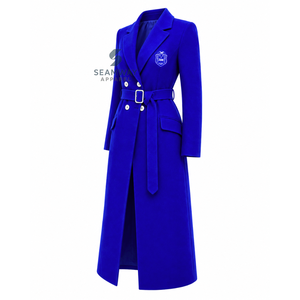 Manteau trench long cintré croisé bleu roi pour femme Zeta Phi Beta, à revers crantés, manches longues, coupe ajustée, vêtement d'extérieur formel - Product Image 2