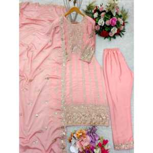 Conjunto de traje de diseñador para mujer con Secuencia de bordado pesado Work Pent y Dupatta Top - Product Image 3