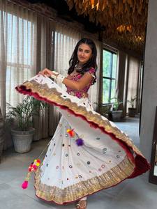 InCotton.M Red Embroidered Faux Georgette Lehenga Choli Floor-Length Traditional Indian Wedding Dress Women's Regular Fit - Product Image 5