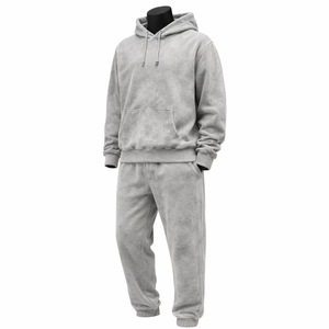Survêtement unisexe gris à capuche, couleur unie, décontracté, manches longues, 100% coton, poids moyen, coupe classique avec poches, pour l'automne - Product Image 3