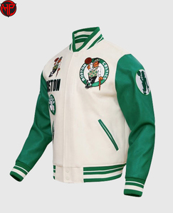 Chaqueta Varsity Premium de Buena Calidad para Hombre, Diseño con Parches Bordados en Verde y Blanco, Ropa Deportiva Casual de Otoño - Product Image 2