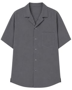 Customized Gray Oversized Casual Men <b>Shirt</b> <b>Half</b> Sleeve Cuban Collar <b>Button</b> Up Loose Fit Summer Streetwear Fashion Top Wear <b>Shirt</b> - Product Image 1