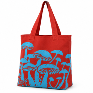 Sac fourre-tout en toile rouge à imprimé champignons Blazeno, sac à main réutilisable en polyester pour femme - Product Image 1