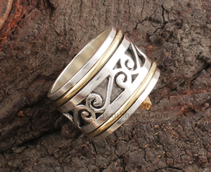 Anillo Giratorio de Plata de Ley 925 con Puntos, Anillo Antiestrés con Piedras Preciosas, Anillo de Boda para Mujer y Hombre, Joyería Clásica Boho para Meditación, Venta al por Mayor - Product Image 2