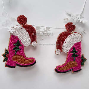 Boucles d'oreilles créoles en perles de renne de Noël faites à la main 14K et 24K plaqué or accessoire de mode pour la vente en gros - Product Image 4