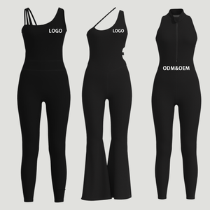 Combinaison de yoga sans coutures pour femme, col rond, bretelles croisées, taille haute, longueur intégrale, couleur unie, spandex polyester, extensible dans les quatre sens - Product Image 2