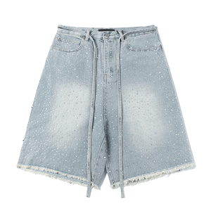 Nouveaux shorts en jean streetwear pour hommes, grande taille, longueur longue, avec design tricoté extensible ample, fins et légers pour l'été - Product Image 6