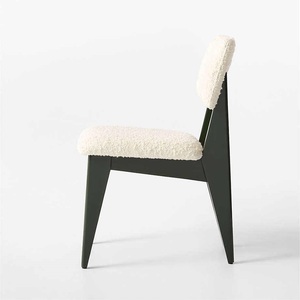 Silla de Comedor Moderna Tapizada con Asiento y Respaldo de Lana Suave, Patas de Madera Estilo Mid-Century, Muebles para el Hogar - Product Image 4