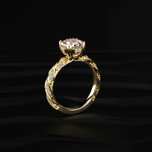 Bague solitaire en diamant octogonal de laboratoire 3 carats avec bande pavée torsadée, design spécial pour un look royal, clarté VVS-VS, certifiée IGI - Product Image 3