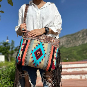 New Arrival Hand Tooled Fringe <b>Handbag</b> Aztec Saddle Blanket High Quality Sling Bag Bohemian Unique Design Stylish Bags for Women - Product Image 3
