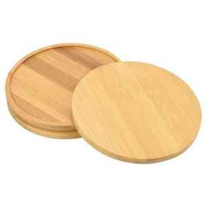 Round Wooden Coaster Set 300mm Diameter Non Slip Mats <b>Pads</b> 6mm Thick Solid Design - Product Image 1