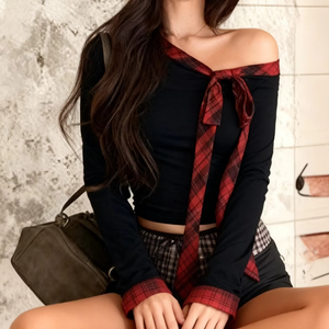 T-shirt à manches longues pour femme, style Spice Girls vintage, col halter, respirant, imprimé délavé, épaule asymétrique - Product Image 2