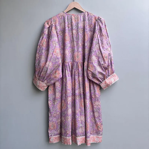 Vestido Casual Midi para Mujer, Tejido 100% Algodón, Liso, Manga Corta, Cintura Imperio, Estilo Babydoll, Cuello en V, Holgado, Funcional - Product Image 2