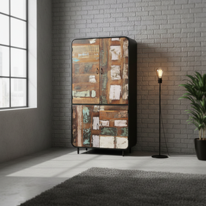 Mueble de Almacenamiento de Madera Reciclada de Estilo Industrial Vintage con Detalles Metálicos Rústicos, Mueble Ecológico Único para Sala de Estar - Product Image 2