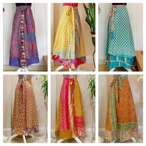 Jupes longues en soie indienne, style bohème vintage, jupe maxi enveloppante, jupe en tissu de qualité supérieure - Product Image 3