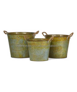 Juego de 3 jardineras galvanizadas para decoración del hogar y el jardín jardineras de hierro baratas para proveedores de decoración de hoteles y jardines India - Product Image 2