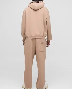 Ensemble de survêtement unisexe beige à capuche 2 en 1, manches longues, couleur unie, polyester/coton, pantalon de jogging décontracté, coupe ample, vêtements d'hiver - Product Image 1