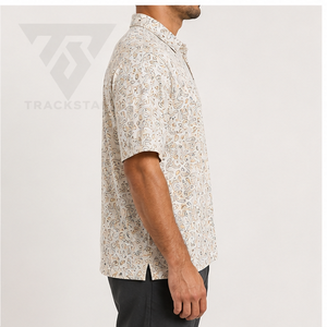 Camisa Polo Trackstar para Hombre, Color Crema Dorado, Estampado Paisley, Manga Corta, Cuello con Botones, Camisa Casual de Golf, Logotipo Personalizado - Product Image 3