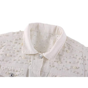 Veste en jean blanche brodée de perles pour femme, veste décontractée, veste en jean courte et élégante pour femme - Product Image 4