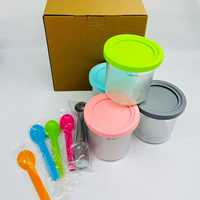 Lot de 4 contenants de stockage pour crème glacée avec couvercles et cuillères, réutilisables, pour crème glacée maison