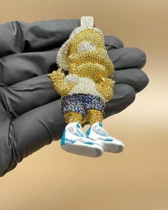 Colgante de Moissanita con Corte Brillante de Personaje de Dibujos Animados, Engaste de Garra, Plata de Ley 925, Bañado en Oro de 18K, Amuleto Hip Hop, Regalo Unisex - Product Image 1