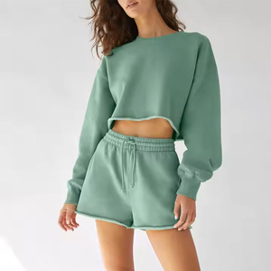 Ensemble décontracté 2 pièces sur mesure pour femmes, taille plus, dentelle, maille, boutons, motif, t-shirt et short à séchage rapide, 100% coton, écologique - Product Image 2