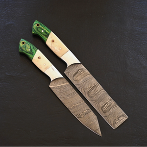 Juego de 2 cuchillos de cocina de hoja fija de acero de Damasco hechos a mano, con punta caída y hoja recta, de grado industrial, con mangos de madera, OEM/ODM/OBM - Product Image 5