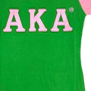AKA Rose Vert Premium Raglan Chemise Femmes Lettre Grecque Brodée Contraste Manches Ras Du Cou Haute Qualité Casual Top - Product Image 5