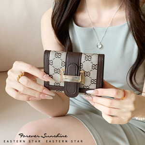 Fair Quality Commanding Class Women's Classic Fashion Short 7 Card Slots Money Clip Gold H-Buckle Leather <b>Wallet</b> - Product Image 1