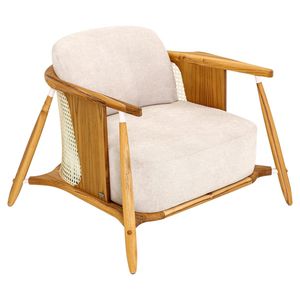 Teak Wood Lounge Chair with Rattan <b>Backrest</b> – Scandinavian Minimalist Design - Product Image 3
