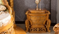 Ensemble de meubles de chambre de luxe capitonnés de style mi-siècle en teck massif antique pour maison, hôtel, appartement, villa, avec lit king-size à baldaquin et armoire