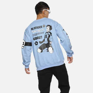 Sweat-shirt à col rond pour homme, imprimé anime bleu clair, coupe ample, manches régulières, pull décontracté, vêtements d'automne - Product Image 3