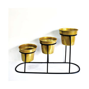 Maceta Moderna de Metal Dorado Martillado con Soporte de Metal Negro, Juego de Macetas Decorativas para Interiores - Product Image 5