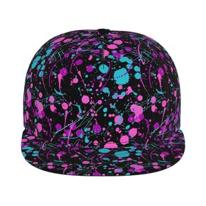 Gorra Snapback de 6 Paneles con Diseño Abstracto de Salpicaduras, Ajustable, Unisex, Estilo Urbano, Negra, Rosa, Verde Azulado, Impresión Digital, Material de Malla - Product Image 1