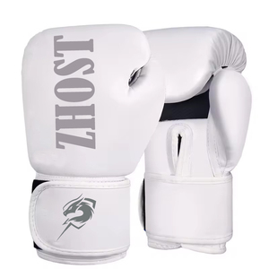 Gants de boxe en cuir blanc avec logo rose personnalisé, sangle de poignet à boucle pour l'entraînement - Product Image 5
