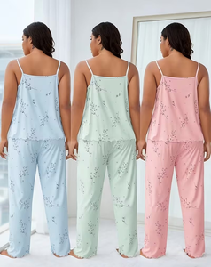 Women Geometric Print Halter Neck Sleeveless Casual Pajama Set Knitted Soft Full Length Pants Elastic Waist Summer Cozy - Product Image 2
