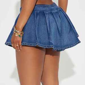 Short en jean taille haute pour femme, couleur unie, avec poches, style décontracté, mini-jupe d'été tissée confortable - Product Image 6