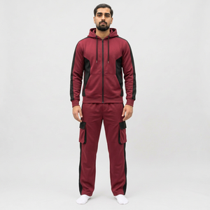 Survêtement à capuche bleu marine pour homme, manches longues, fermeture éclair, couleur unie, vêtement décontracté, coupe régulière avec poches latérales - Product Image 4