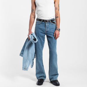 Jeans Retro para Hombre, Corte Bootcut, Desgastados, Azules, Cintura Media-Alta, Ajuste Holgado, Denim Lavado a la Piedra, Fabricación Personalizada - Product Image 6