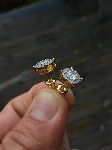 Round Cut Moissanite <b>Stud</b> Earrings 925 Sterling <b>Silver</b> 14K Yellow Gold Plated Halo Diamond Look - Product Image 3