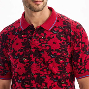 Men's Red Floral Print Short Sleeve Polo <b>Shirt</b> Regular Fit Casual Cotton Oxford Breathable Woven Design - Product Image 5