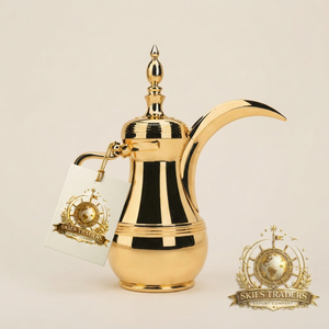 Glossy Gold Finish Arabic <b>Coffee</b> <b>Pot</b> Dallah Middle Eastern Saudi Gahwa <b>Pot</b> Thermal Flask Server <b>Metal</b> Traditional - Product Image 1